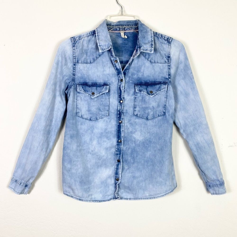 Marfinno Light Blue Chambray Denim Long Sleeve Button Up Shirt